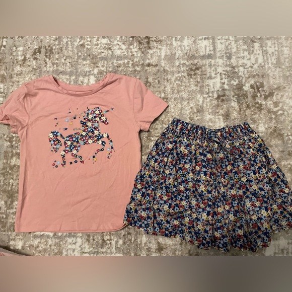 Wonder Nation Pink Unicorn Tee and Floral Skort Matching Set size 7 Girls - Picture 1 of 6